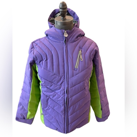 Spyder Girls Puffer Jacket Purple Green Hooded Size 16 - Picture 1 of 16